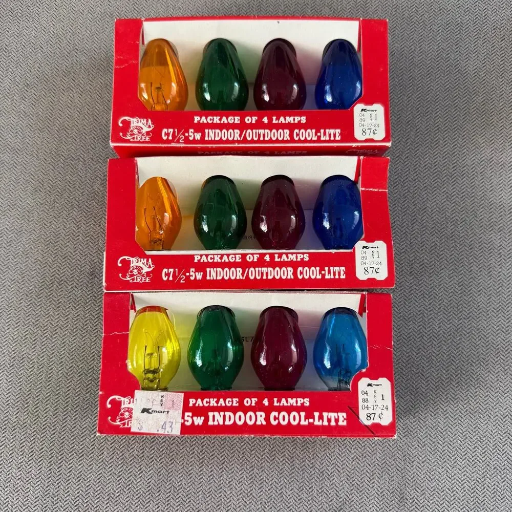 Vintage C7 Christmas Light Replacement Bulbs Cool-Lite Multicolor Lot 72 NOS